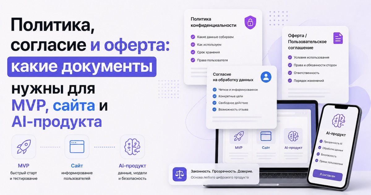 Политика, согласие и оферта: какие документы нужны для MVP, сайта и AI-продукта